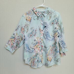 Chico's Button Up Shirt Womens Chicos 3 / XL 16 Linen Paisley Summer Multicolor